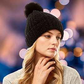 Solid Chenille Pom Pom Beanie Hat