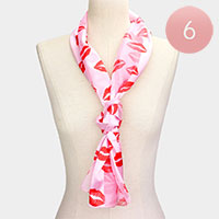 6PCS - Silk Feel Satin Striped Lips Pattern Printed Scarves