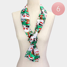 6PCS - Silk Feel Satin Striped Christmas Cute Animal Pattern Print scarf