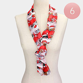 6PCS - Silk Feel Satin Striped Christmas Cute Animal Pattern Print scarf