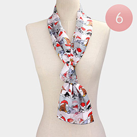 6PCS - Silk Feel Satin Striped Christmas Cute Animal Pattern Print scarf