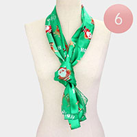 6PCS - Silk Feel Christmas Santa Claus Pattern Print Scarf