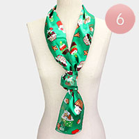 6PCS - Silk Feel Cute Christmas Pattern Print Scarves