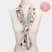 6PCS - Silk Feel Cute Christmas Pattern Print Scarves