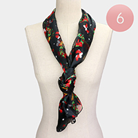 6PCS - Silk Feel Christmas Wreath Gloves Pattern Print Scarves