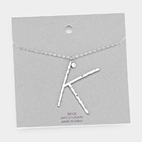 Brass -K- Monogram Metal Pendant Long Necklace