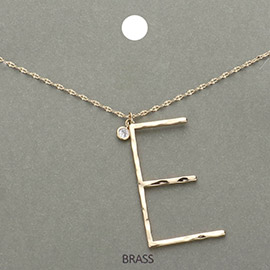 -E- Monogram Brass Metal Pendant Necklace