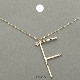 -F- Monogram Brass Metal Pendant Necklace