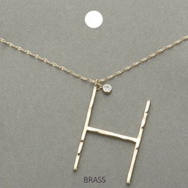 -H- Monogram Brass Metal Pendant Necklace