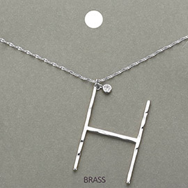 -H- Monogram Brass Metal Pendant Necklace