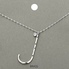 -J- Monogram Brass Metal Pendant Necklace