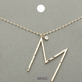 -M- Monogram Brass Metal Pendant Necklace