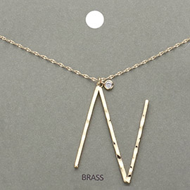 -N- Monogram Brass Metal Pendant Necklace