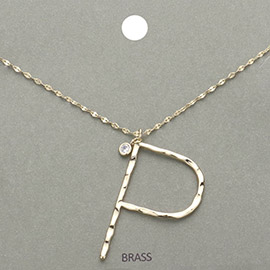 -P- Monogram Brass Metal Pendant Necklace