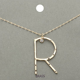 -R- Monogram Brass Metal Pendant Necklace