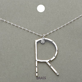 -R- Monogram Brass Metal Pendant Necklace