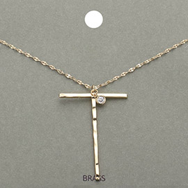 -T- Monogram Brass Metal Pendant Necklace