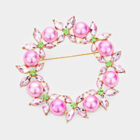 Pearl Crystal Floral Pin Brooch