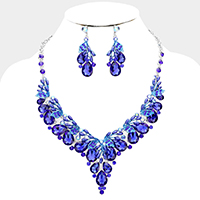 Teardrop Glass Crystal Vine Collar Evening Necklace 