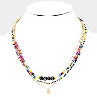 
Multi Color Bead Statement Love Layered Necklace 

