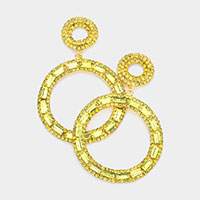 Rectangle Stone Accented Double Open Circle Link Dangle Evening Earrings