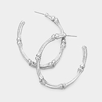 Bamboo Textured Metal Hoop Earrings 