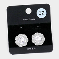CZ Flower Stud Evening Earrings