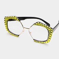 Crystal Embellished Detail Pentagon Clear Lens Sunglasses
