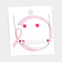 Pink Ribbon Strength Cube Resin Pendant Necklace