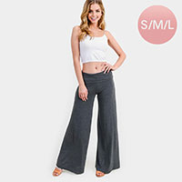 Mid Rise Foldable Waistband Wide Leg Pants