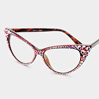 American Flag _ Crystal Cat Eye Clear Lens Sunglasses