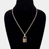 Rhinestone Pave Master Lock Pendant Necklace