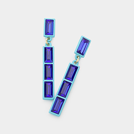 Baguette Stone Embellished Bar Dangle Earrings 