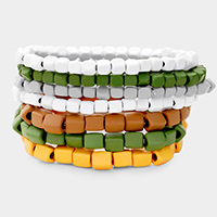 7PCS - Square Resin Multi Color Stretch Layered Bracelet