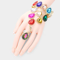 Teardrop Crystal Rhinestone Pave Hand Chain Evening Bracelet