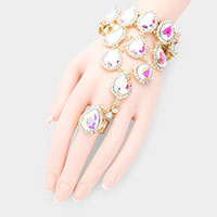 Teardrop Crystal Rhinestone Pave Hand Chain Evening Bracelet