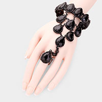 Teardrop Crystal Rhinestone Pave Hand Chain Evening Bracelet