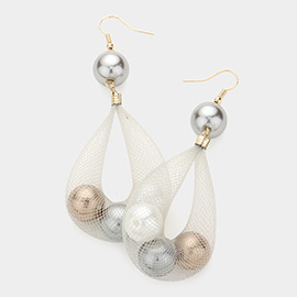 Mesh Tube Pearl Drop Earrings