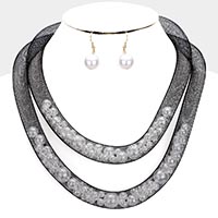 Double Mesh Tube Pearl Collar Necklace