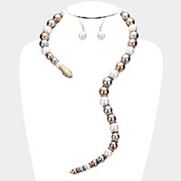 Pearl Beaded Snake Open Necklace