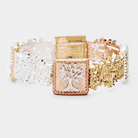 Embellished Tree of Life Metal Stretch Bracelet