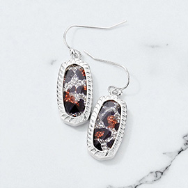 Glitter Leopard Hexagon Stone Dangle Earrings