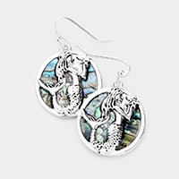 Antique Sliver Abalone Mermaid Dangle Earrings