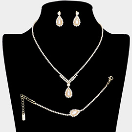 3PCS - Pearl Teardrop Rhinestone Necklace Jewelry Set