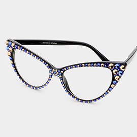 Crystal Cat Eye Clear Lens Sunglasses