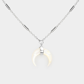 Brass Mother of Pearl Double Horn Pendant Necklace
