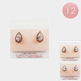 12PCS - Teardrop Crystal Stud Earrings