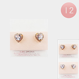 12PCS - Heart Rhinestone Pave Crystal Stud Earrings