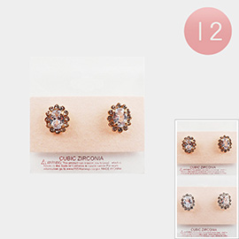 12PCS - Rhinestone Crystal Pave Stud Earrings