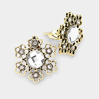 Glass Crystal Flower Cut Out Clip On Earrings